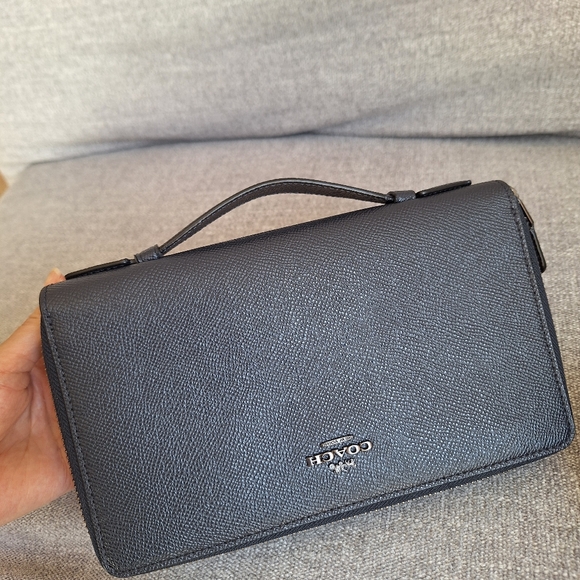 NWT Coach F23334 Crossgrain Leather Double Zip Travel Wallet Midnight - Picture 2 of 11